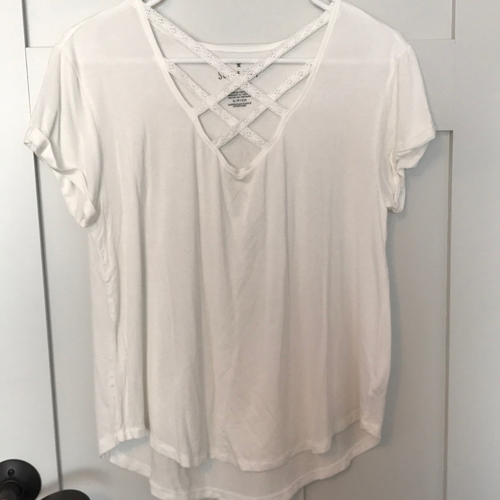 NWOT American Eagle v-neck tee with lace crossings